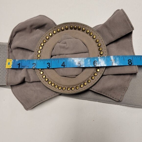 OVERSIZED Buckle Belt Large Ruffle Studded Buckle Grey Cream Womens Vintage Belt - Picture 10 of 16